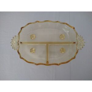True Vintage almost antique Fostoria Topaz Yellow Divided Footed Relish Dish